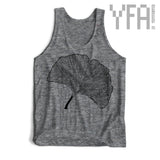 Tri vintage grey ginkgo leaf screen printed unisex tank top
