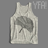 Tri-oatmeal ginkgo leaf screen printed unisex tank top