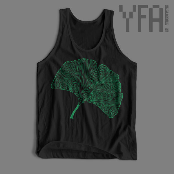 Ginkgo Leaf Handprinted Black Unisex Tank Top