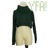 Front view of dark forest green funnel neck crop top