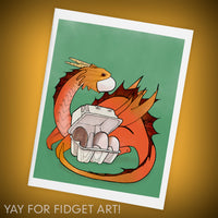 Single greeting card featuring illustration of a small dragon raiding a carton of eggs left unattended.