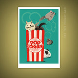 5x7" and 12x16" Illustration print of several chinchillas "popcorning" out of a vintage-style popcorn bag.
