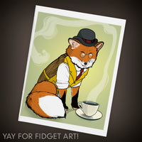 Single greeting card featuring an illustration of a dapper red fox enjoying a cup of tea.