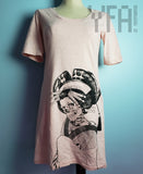 Light Pink Japanese Skeleton Oiran T-Shirt Dress