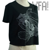 3/4 view of Double Japanese Goldfish Crop T-Shirt