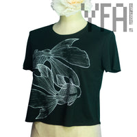 3/4 view of Double Japanese Goldfish Crop T-Shirt