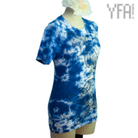 Blue and White Tie-Dye Goldfish Print Shirt