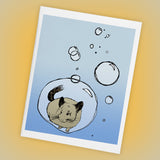 Chinchilla Floating in Bubble Greeting Cards - Set of FOUR - Yay for Fidget Art!