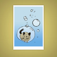 Chinchilla Floating in Large Bubble Giclee Illustration Art Print - Yay for Fidget Art!