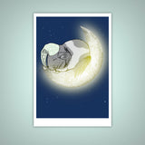 Sleeping Chinchilla, Crescent Moon Giclee Illustration Art Print - Yay for Fidget Art!