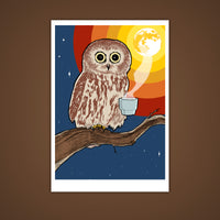 Coffee Night Owl Giclee Illustration Art Print - Yay for Fidget Art!