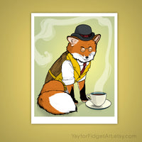 Dapper Red Fox Tea Time Woodland Giclee Illustration Art Print - Yay for Fidget Art!
