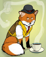 Fancy Red Fox Tea Time Single Greeting Card - Yay for Fidget Art!