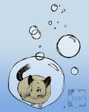 Chinchilla Floating in Large Bubble Giclee Illustration Art Print - Yay for Fidget Art!