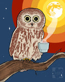 Coffee Night Owl Greeting Cards - Set of FOUR - Yay for Fidget Art!