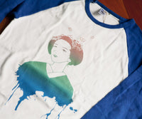 Blue, White Maiko Screen Printed Raglan Shirt - SALE - Yay for Fidget Art!