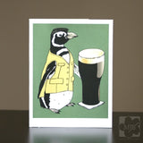 Penguin, Pint of Beer, Pub Single Blank Greeting Card, Size A2 - Yay for Fidget Art!
