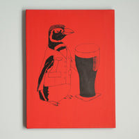 SALE Beer Penguin 12x16 Screen Printed Red Canvas Wrap - Yay for Fidget Art!