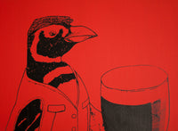 SALE Beer Penguin 12x16 Screen Printed Red Canvas Wrap - Yay for Fidget Art!