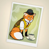 Fancy Red Fox, Tea Time Blank Greeting Card - Size A2 - Yay for Fidget Art!