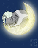 Sleeping Chinchilla, Crescent Moon Single Blank Greeting Card, Size A2 - Yay for Fidget Art!