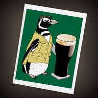 Penguin, Pint of Beer, Pub Single Blank Greeting Card, Size A2 - Yay for Fidget Art!