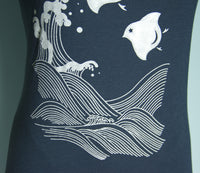 Navy Blue Japanese Chidori and Waves Bamboo T-Shirt Dress - Yay for Fidget Art!