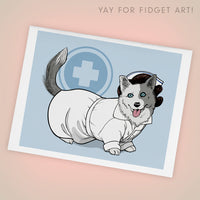 Nurse Betty Corgman, Welsh Corgi Dog A2 Blank Greeting Card, Single - Yay for Fidget Art!
