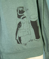 Pine Green Beer Penguin Long Sleeved Hoodie - Yay for Fidget Art!