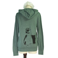 Pine Green Beer Penguin Long Sleeved Hoodie - Yay for Fidget Art!