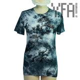 Tie-dye t-shirt with Japanese pine tree screen print design.