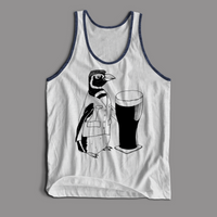 Beer Penguin tri-blend unisex tank top in tri-white and tr-navy trim